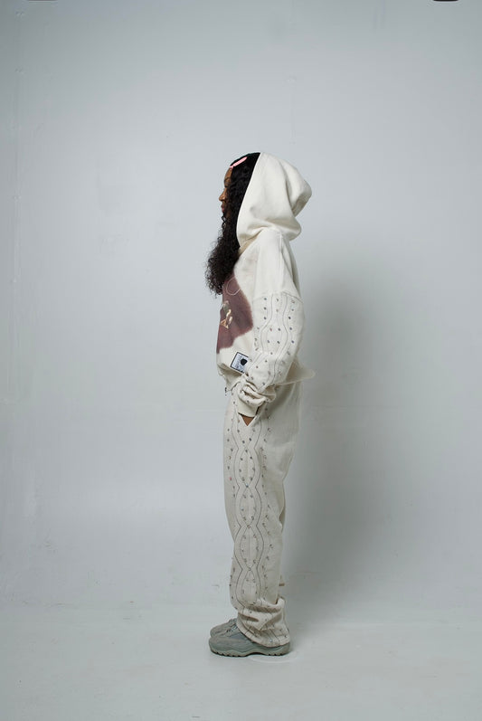 Multi-Colored striped gemstone pants in beige