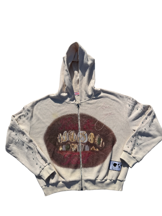 ‘Just Kiss & Tell’ Beige Zip-up