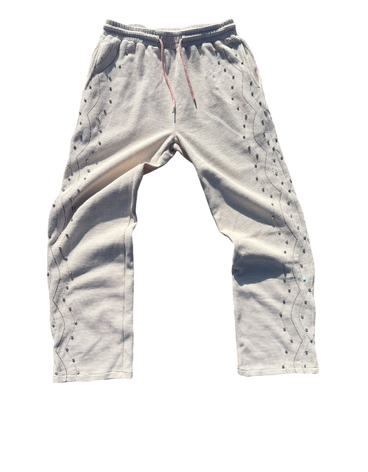 Multi-Colored striped gemstone pants in beige