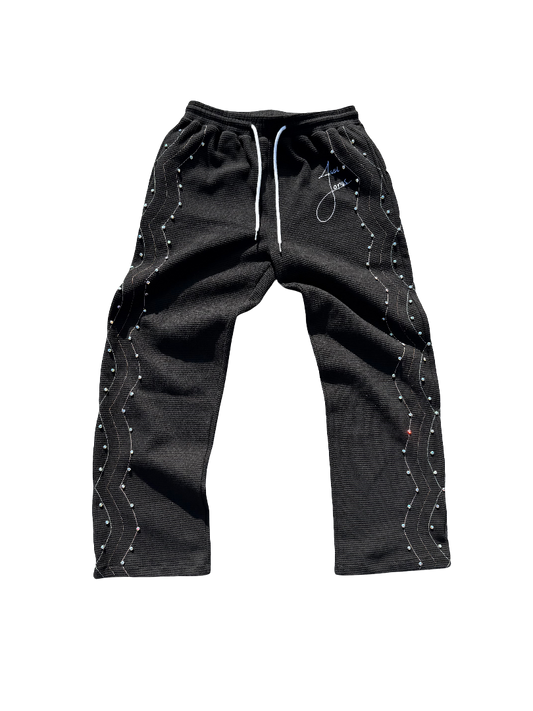 Multi-Colored striped gemstone pants in black