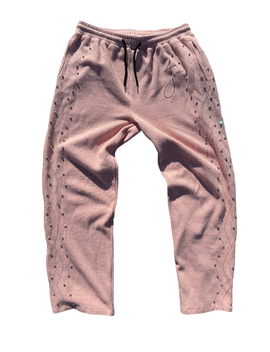 Multi-Colored striped gemstones pants in pink